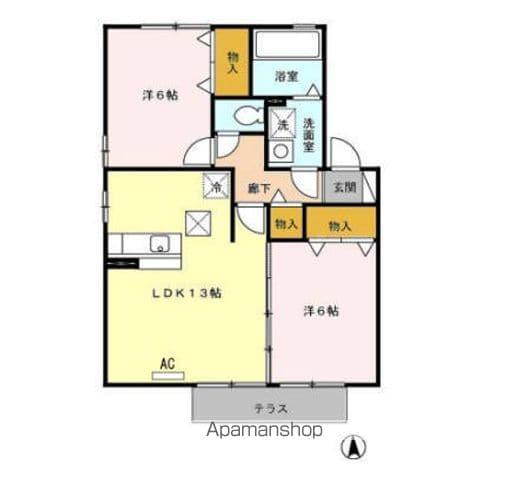 アンセスター C棟(2LDK/1階)の間取り写真