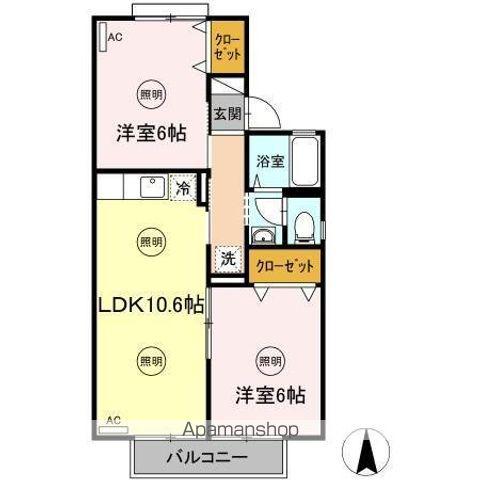 ドミール円座D棟(2LDK/1階)の間取り写真