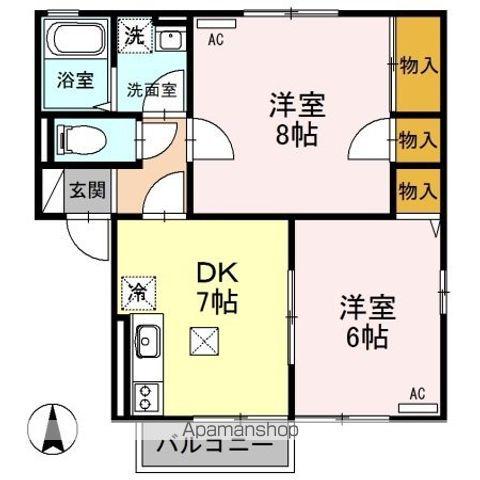 サンモールヴィレッジC棟(2DK/1階)の間取り写真