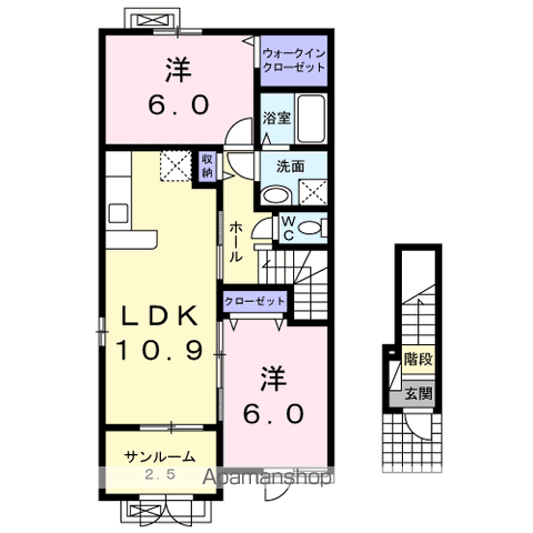 セレノⅡ(2LDK/2階)の間取り写真