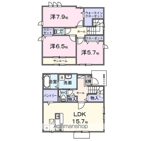 奥羽本線 山形駅 徒歩25分 2階建 新築(3LDK)の間取り写真