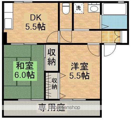 ビューテラス旭原C棟(2K/1階)の間取り写真