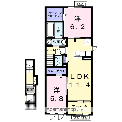 クゥー Ⅰ(2LDK/2階)の間取り写真