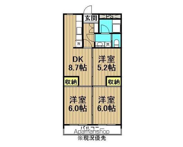 MARUCO NIHONMATU(3DK/6階)の間取り写真