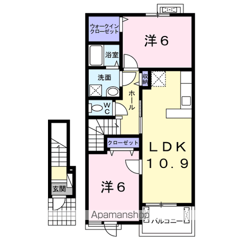 ハピネス(2LDK/2階)の間取り写真