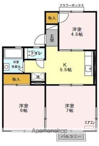 コスモシティ岡野C棟(3K/2階)の間取り写真