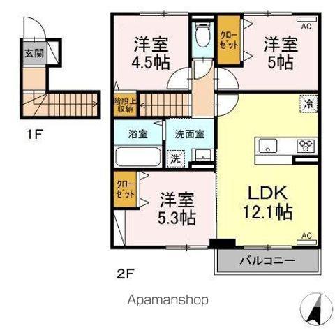 鹿児島本線 川内駅(鹿児島) 徒歩21分 2階建 築4年(3LDK/2階)の間取り写真