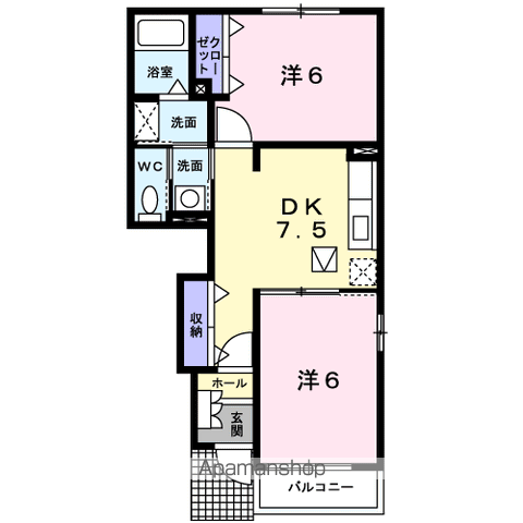 サンリット ヒルⅠ(2DK/1階)の間取り写真