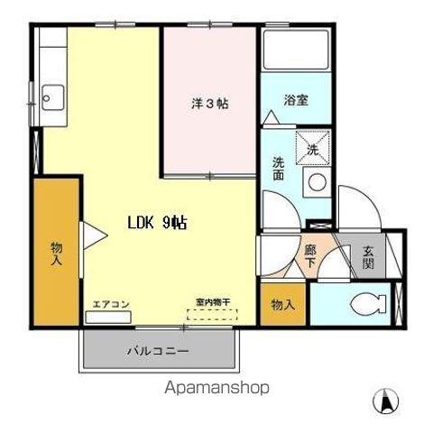 はなみずきB棟(1LDK/2階)の間取り写真