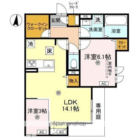 CASA MUKAINO(2LDK/1階)の間取り写真