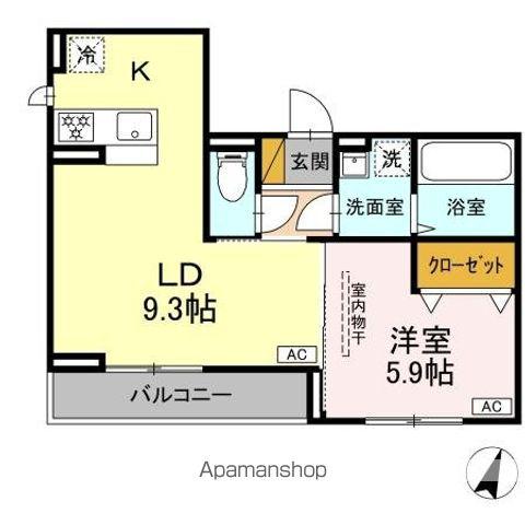 D-SOLACE祐光 B(1LDK/2階)の間取り写真