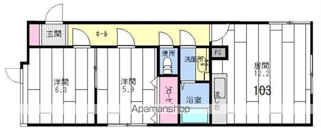 ビッグバーンズマンション北郷ⅢB(2LDK/3階)の間取り写真