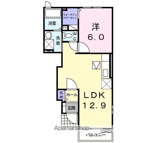 ペネトラーレ北中山Ⅲ(1LDK/1階)の間取り写真