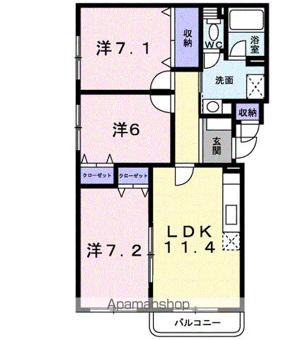 ジェルメ大手町1号棟(3LDK/2階)の間取り写真