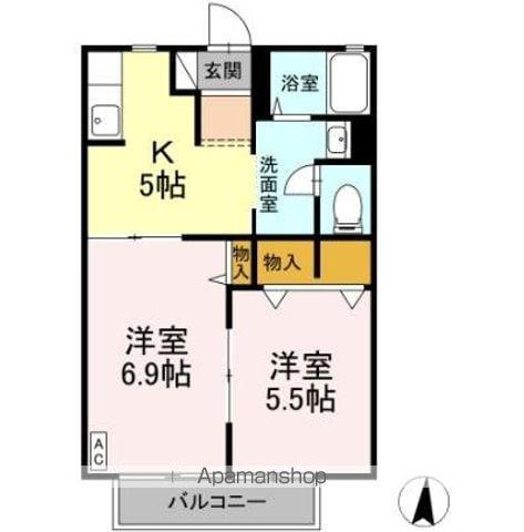 グリーンハイツ浜尾A(2K/2階)の間取り写真