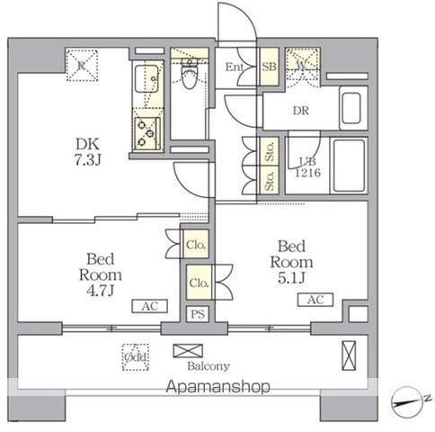 ザ・ライオンズフォーシア文京湯島(2DK/13階)の間取り写真