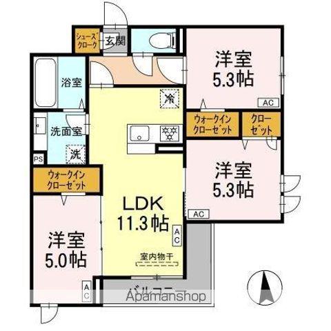 グラナーデ鹿浜(3LDK/3階)の間取り写真