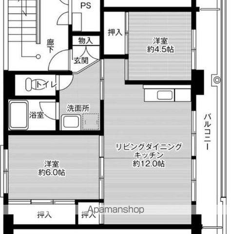 ビレッジハウス三橋1(2LDK/4階)の間取り写真