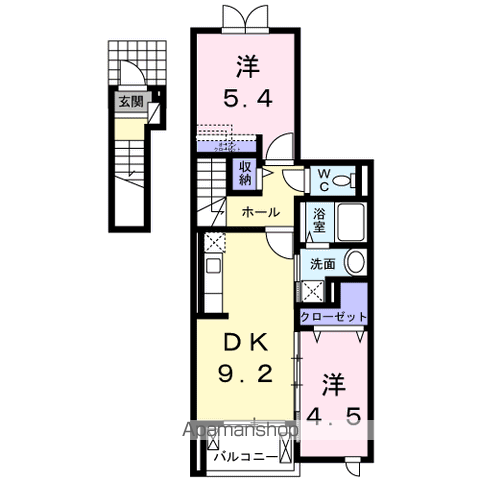 レジデンス花笠(2DK/2階)の間取り写真