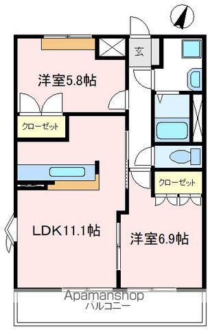 ミューさやま・Ⅲ(2LDK/2階)の間取り写真