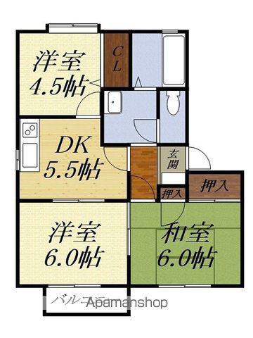 プラースII A(3DK/2階)の間取り写真