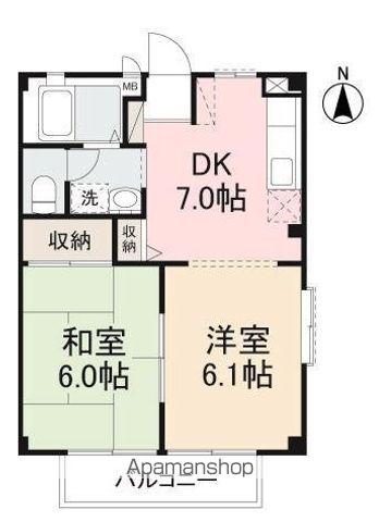 フォブール植原A・B棟(2DK/2階)の間取り写真