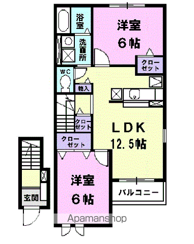 プラシード・旭(2LDK/2階)の間取り写真