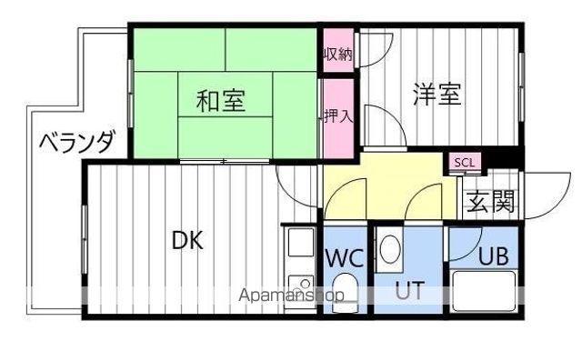 コーポ佐野富月寒東(2DK/3階)の間取り写真