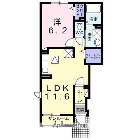 レザンベルジェ(1LDK/1階)の間取り写真