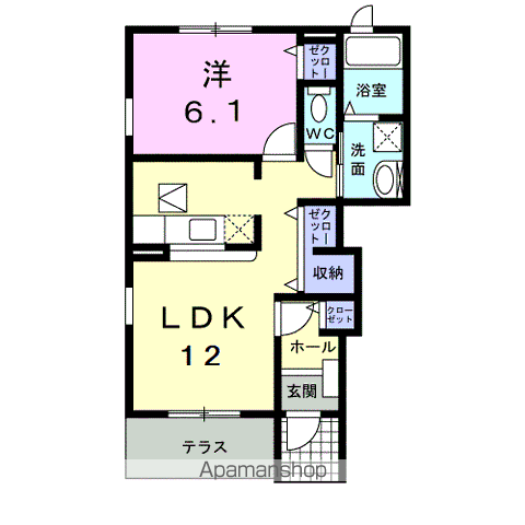フィオーレ千年Ⅱ(1LDK/1階)の間取り写真