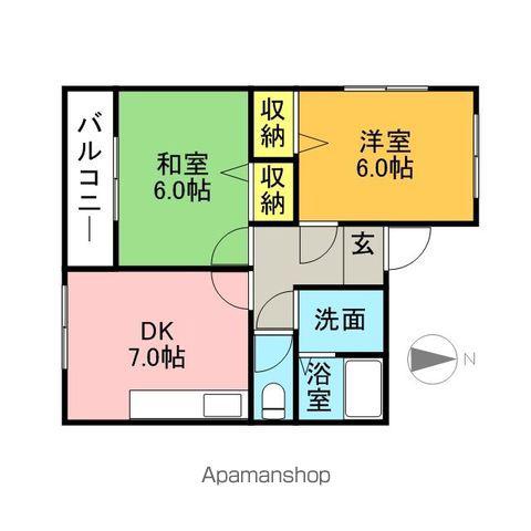 リヴェール片縄(2DK/1階)の間取り写真