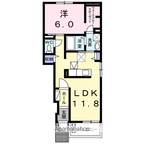 ソルヴェーグ ほの(1LDK/1階)の間取り写真