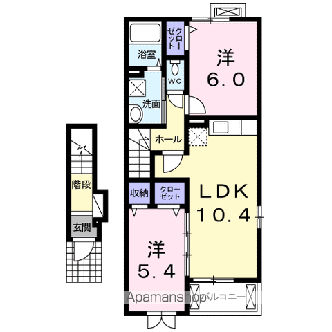 ロータスⅡ(2LDK/2階)の間取り写真