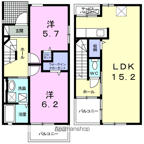 アクティーフサイドⅡ(2LDK/1階)の間取り写真