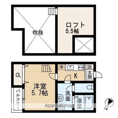 ラミアカーサ(1K/2階)の間取り写真
