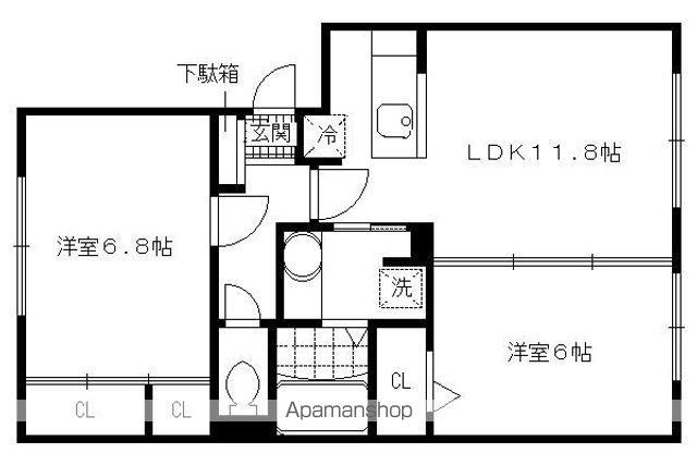 リバーフロント鴨川(2LDK/3階)の間取り写真