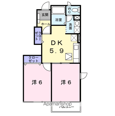 ル・モンドFⅠ(2DK/1階)の間取り写真