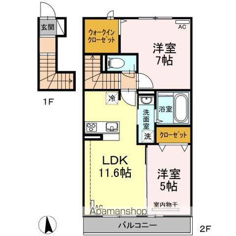 LA・FAMILLE B棟(2LDK/2階)の間取り写真