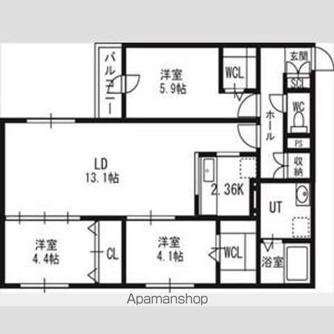 アルファスクエア北12西3(3LDK/3階)の間取り写真