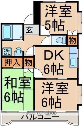 グリーンアベニュー羽村(3DK/2階)の間取り写真