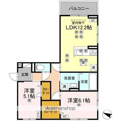 フィオーレガーデン北田宮 B(2LDK/1階)の間取り写真