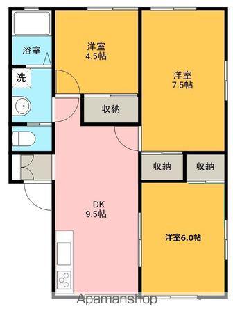 ルーミー甲府57号館(3DK/1階)の間取り写真