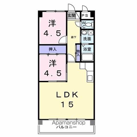 ファミーユ旭(2LDK/3階)の間取り写真