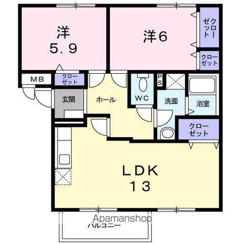 ニューエルディム小山A(2LDK/2階)の間取り写真