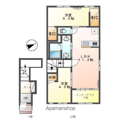カーサ・はなみずき(2LDK/2階)の間取り写真