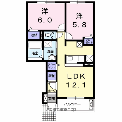 RERAⅡ(2LDK/1階)の間取り写真