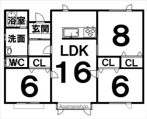 北海道河東郡音更町 1階建 築23年(3LDK)の間取り写真