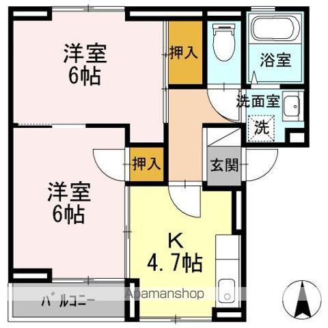 グリーンヒル(2K/2階)の間取り写真