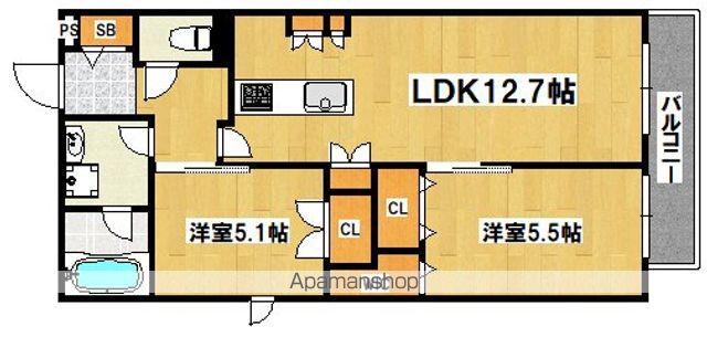 MAISON DE MINE NAGAI PARC EST(2LDK/4階)の間取り写真