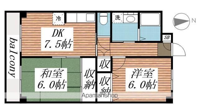 南八幡ガーデンビレッジ(2DK/1階)の間取り写真